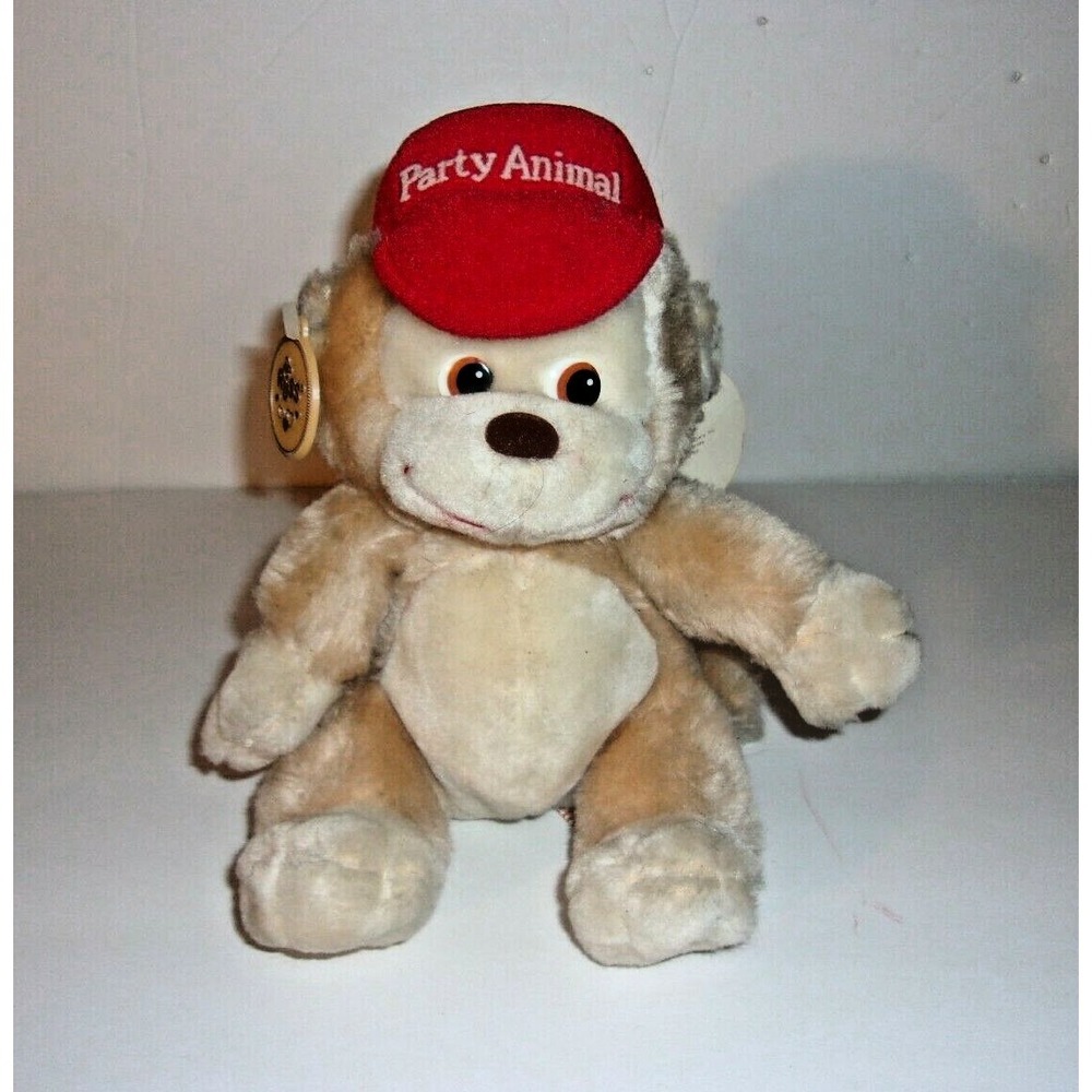 Russ Luv Pets Cream White Gorilla Monkey Party Animal Red Hat Plush Vintage 7"